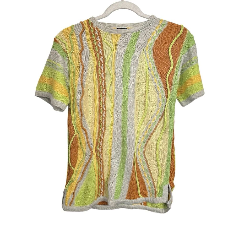 Bergati Womens Sz M Abstract Textured 3D Cable Knit Sweater Multicolor Neon 90s